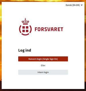 Skærmbillede ag log ind knap til Forsvarets mediearkiv