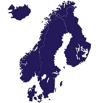 Et tegnet kort over de nordiske lande.